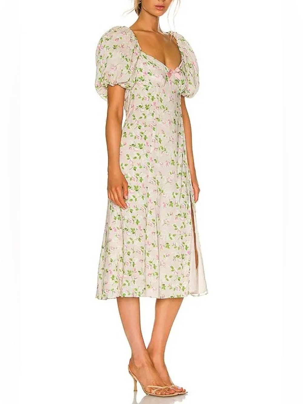 NEW Revolve LPA Hartley Midi Dress Vanessa Floral Puff Sleeve Tie Back Size M - Picture 6 of 16